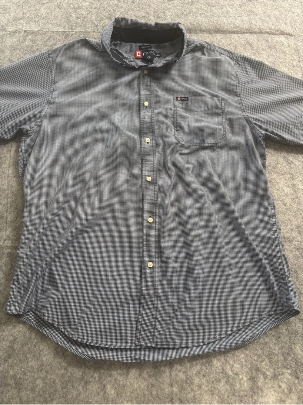 Chaps Mens XL Easy Care Blue White Check Short Sleeve Button-Up Pocket Shirt